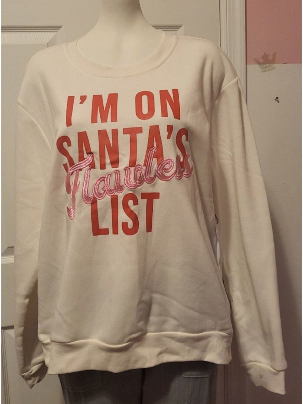 Better Together Holiday Sweatshirt White Red & Pink Santa's List  Size XL NWOT